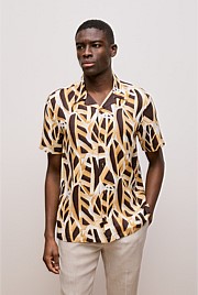 Graphic Leaf Linen Short Sleeve Shirt