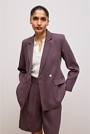 Linen Blend Twill Double Breasted Blazer
