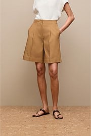 Cotton Blend Longline Pleat Short