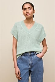 Mercerised Cotton Basketweave Knit Vest