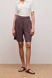 Linen Blend Longline Pleat Short
