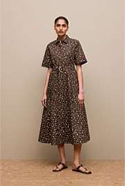 Leopard Poplin Belted Dress