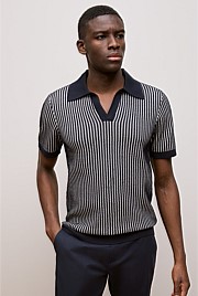 Texture Knit Collared Short Sleeve Polo