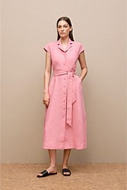 Linen Cap Sleeve Shirt Dress