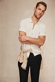 Short Sleeve Cotton Linen Knit Shirt