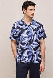 Painted Leaf Linen Camp Shirt