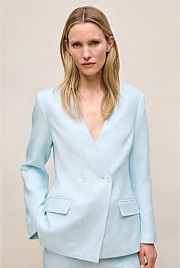 Linen Collarless V Neck Blazer