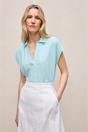 Linen Cotton Relaxed Cap Sleeve Polo