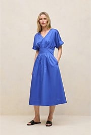 Cotton Sateen Pleat Waist Dress