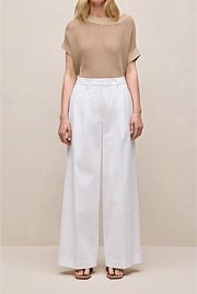 Cotton Blend Tailored Wide Leg Pant