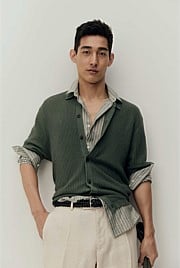 Short Sleeve Cotton Linen Knit Shirt