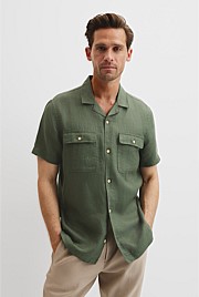 Double Pocket Textured Linen Short Sleeve Shirt
