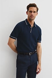 Australian Cotton Blend Silk Tipped Knit Polo