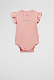 Organically Grown Cotton Blend Frill Short Sleeve Logo Bodysuit