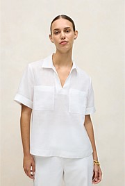 Ramie Collared Popover Shirt