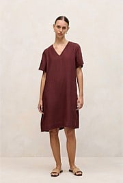 Delave Linen V Neck Popover Shift Dress