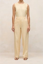 Linen Cotton Herringbone Tailored Wide Leg Pant
