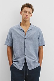 Short Sleeve Cotton Linen Basket Weave Shirt