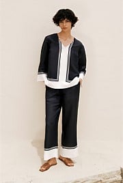 Linen Blend Border Print Pant