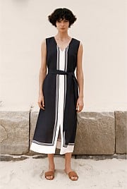 Linen Blend Border Print Dress