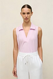 Linen Cotton Knit Collared Tank