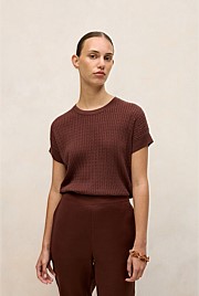 Linen Cotton Cable Knit T-shirt