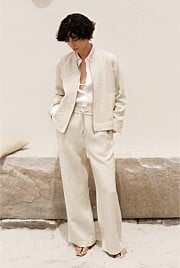 Yarn Dyed Linen Drawcord Wide Leg Pant