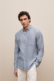 Regular Fit Yarn Dyed Linen Grid Shirt
