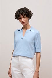 Cotton Cashmere Half Sleeve Polo