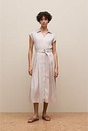 Soft Pleat Belted Dress