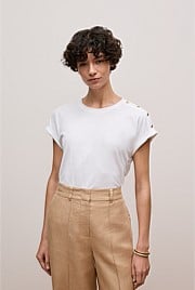 Linen Cotton Button Detail T-shirt