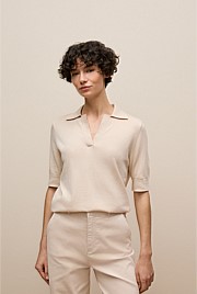 Cotton Cashmere Half Sleeve Polo