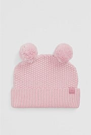 Organically Grown Cotton Cord Pom Pom Knit Beanie