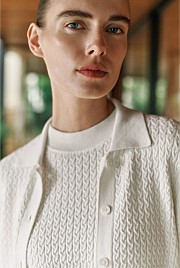 Cotton Cashmere Cable Mock Neck Knit