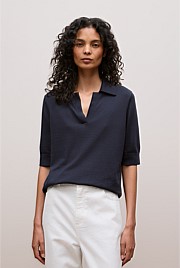 Cotton Cashmere Half Sleeve Polo