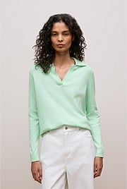 Cotton Cashmere Long Sleeve Polo