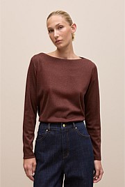 Metallic Boat Neck Long Sleeve T-Shirt