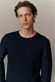 Cotton Blend Textured Crew