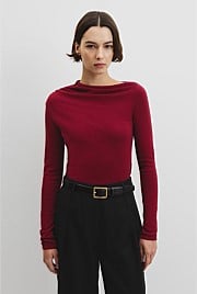 Merino Wool Blend Drape Neck Knit