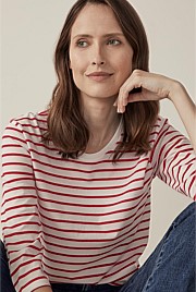 Pima Cotton Stripe 3/4 Sleeve T-Shirt