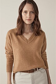 Wool Zip Detail V-Neck