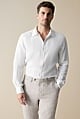 Tailored Fit Linen Piece Dyed Long Sleeve Shirt