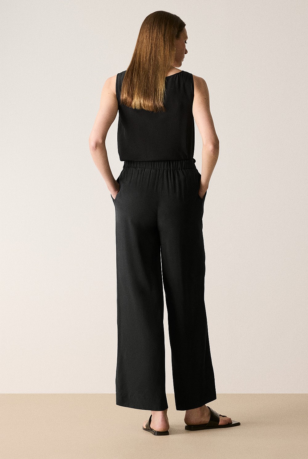 Black Cupro Blend Wide Leg Pull On Pant - Pants | Outlet