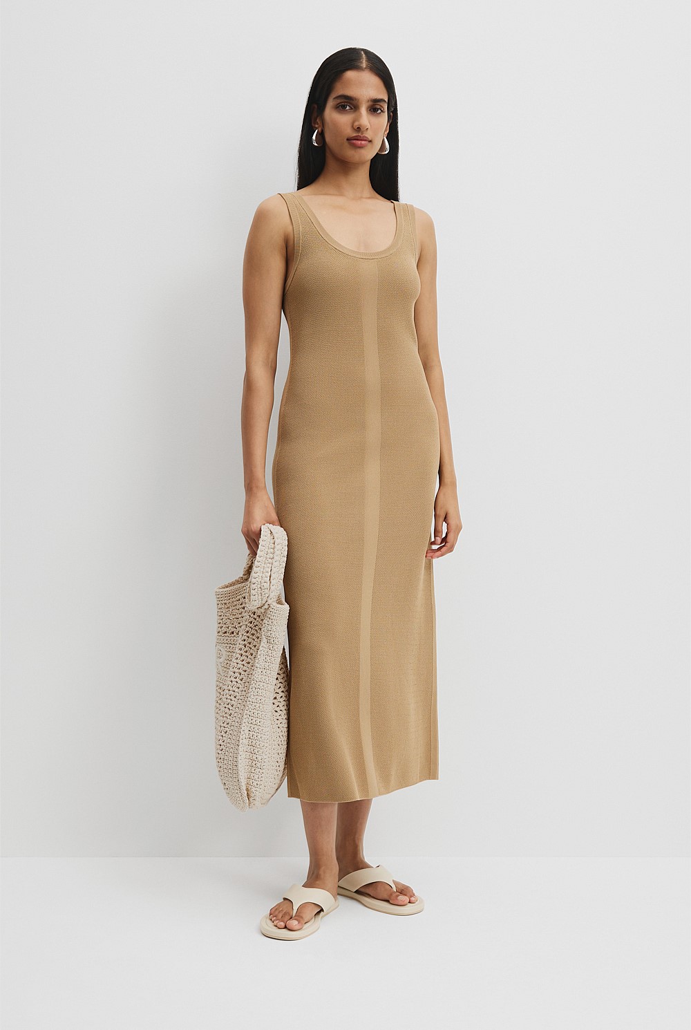 Junmae Midi Dress - Tiered Waffle Wrap Dress in Ivory main image 1