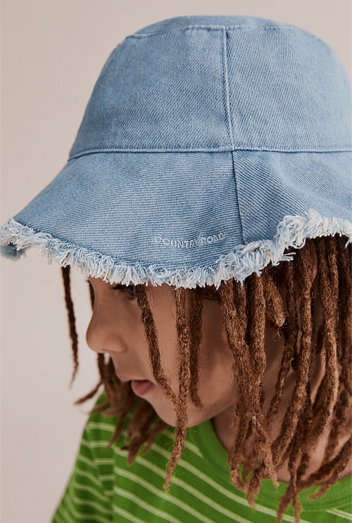 frayed denim bucket hat