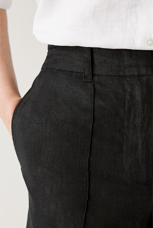 Black High Waist Pintuck Linen Pants