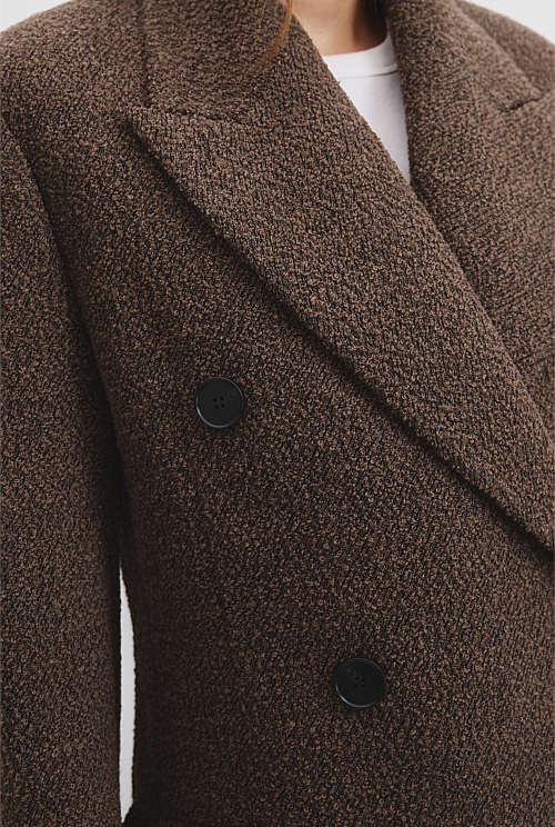 Notch Collar Double Breasted Boucle Coat Kelly Green