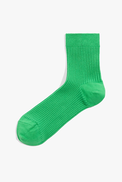 Jewel Green Australian Cotton Blend Ribbed Quarter Crew Sock - Socks &  Tights